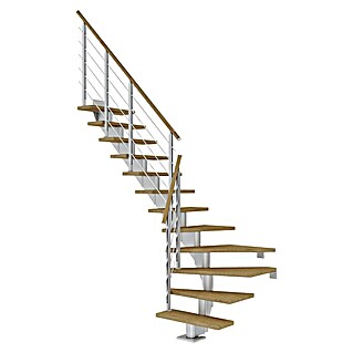 Dolle Mittelholmtreppe Hamburg (Breite: 75 cm, 1/4-gewendelt, Perlgrau, Farbe Stufen: Eiche Natur, Geschosshöhe: 240 cm - 279 cm)