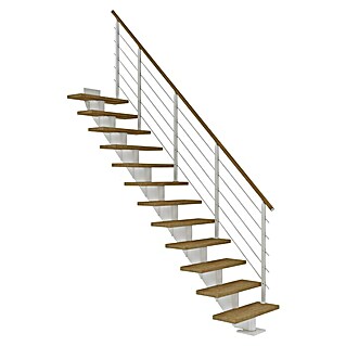 Dolle Mittelholmtreppe Hamburg (Breite: 85 cm, Gerade, Verkehrsweiß, Farbe Stufen: Eiche Natur, Geschosshöhe: 259 cm - 301 cm)