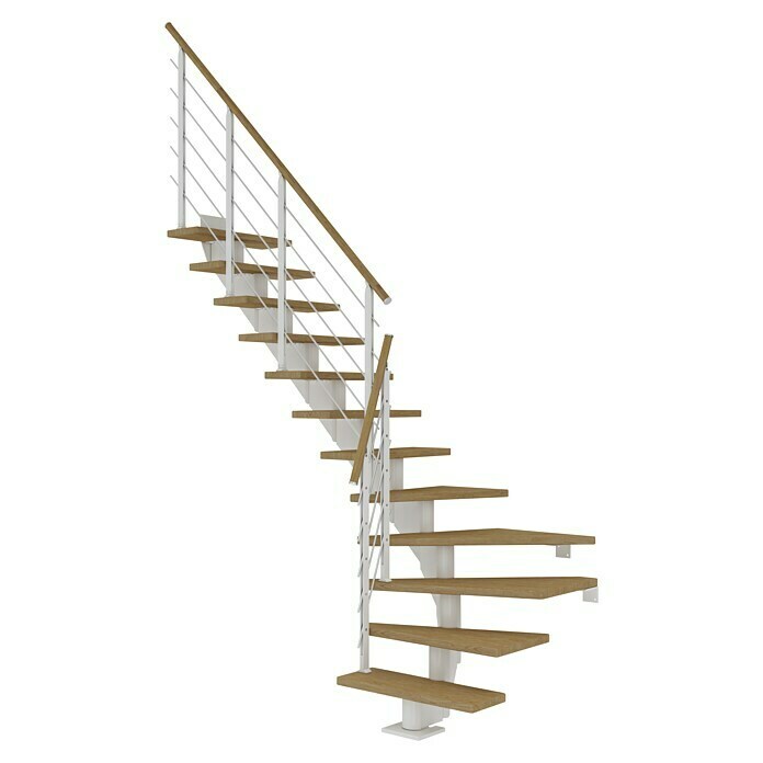 Dolle Mittelholmtreppe Hamburg (Breite: 75 cm, 1/4-gewendelt, Verkehrsweiß, Farbe Stufen: Eiche Natur, Geschosshöhe: 259 cm - 301 cm) | BAUHAUS