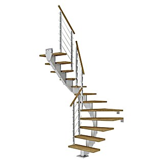 Dolle Mittelholmtreppe Hamburg (Breite: 85 cm, 1/2-gewendelt, Perlgrau, Farbe Stufen: Eiche Natur, Geschosshöhe: 240 cm - 279 cm)