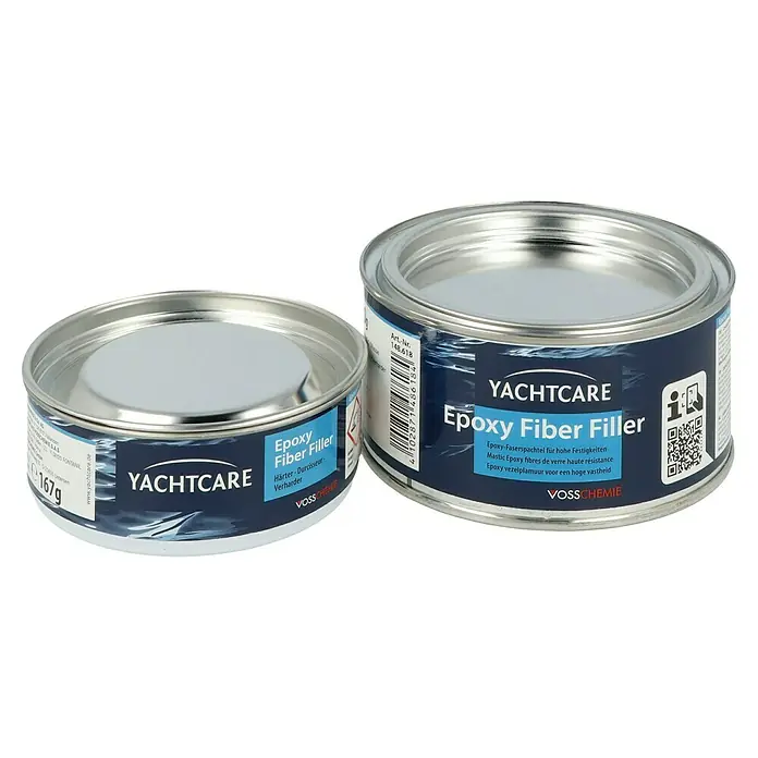 Yachtcare Epoxy Fiber Filler - 500 g, Hellblau - Zwei Dosen YACHTCARE Epoxy Fiber Filler, ein hochwertiges Produkt zum Füllen und Reparieren von Fiberglasbooten.