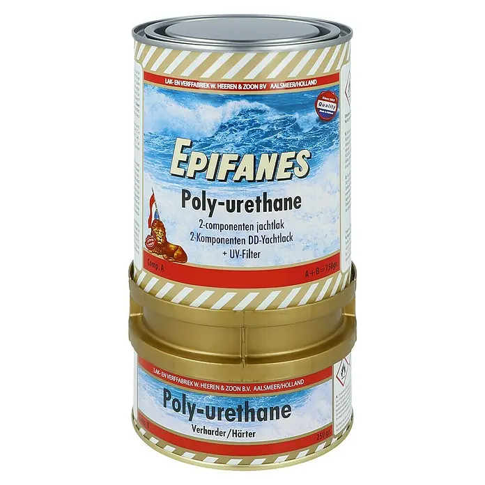 Epifanes Polyurethan-Klarlack 2 K DD-Lack - 750 ml, Glänzend, Klar - Dose Epifanes Polyurethan-Bootslack, ein 2-Komponenten-System mit UV-Filter, ideal für hochwertige Bootslackierungen und dauerhaften Schutz.