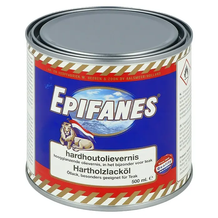 Epifanes Hartholzlacköl - 500 ml, Hochglänzend, Klar - Dose Epifanes Hartöl Lack für Teakholz, ideal für hochwertige Holzoberflächen im Innen- und Außenbereich mit UV Schutz.