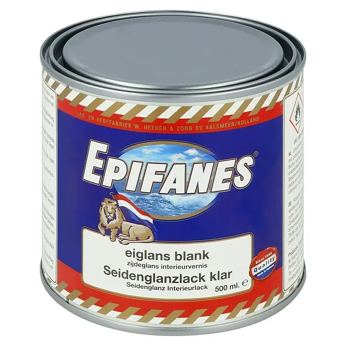 Epifanes Klarlack - Transparent, 500 ml, Seidenglänzend - Dose Epifanes Seidenglanzlack klar, ideal für den Innenbereich. Hochwertige Innenlackierung für langanhaltenden Glanz und Schutz Ihrer Oberflächen.