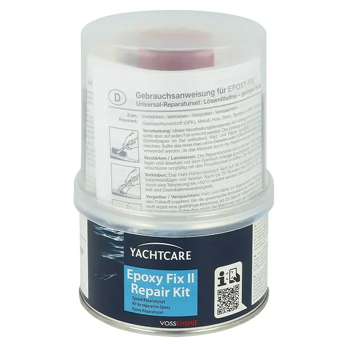 Yachtcare Epoxy Fix II Repair Kit - 250 g, Transparent - Yachtcare Epoxy Fix II Reparaturset: Zum Verstärken, Verkleben, Vergießen und Verspachteln von Glasfaserkunststoff, Metall, Holz, Stein und mehr.