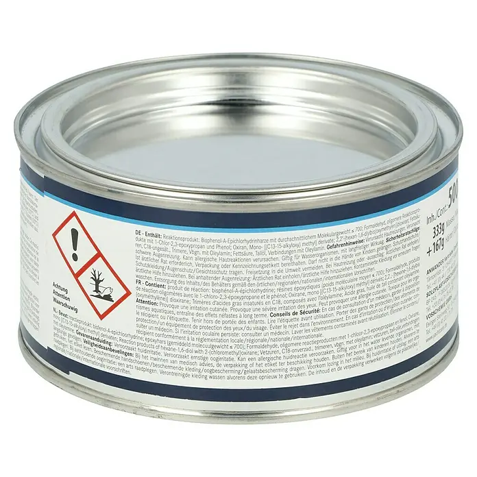 Yachtcare Epoxy Fiber Filler - 500 g, Hellblau - Dose mit Epoxidharz-Reaktionsprodukt, Bisphenol A-Epichlorhydrin, zur Verwendung im Handwerk und für Heimwerker.