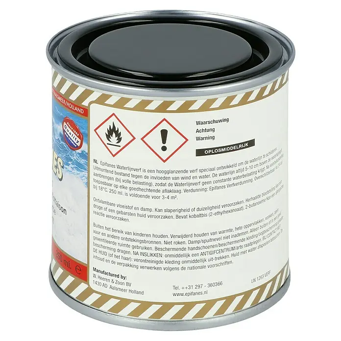 Epifanes Wasserlinienfarbe - Schwarz, 250 ml - Dose Epifanes Waterlijnverf, eine hochglänzende Farbe zum Malen der Wasserlinie.