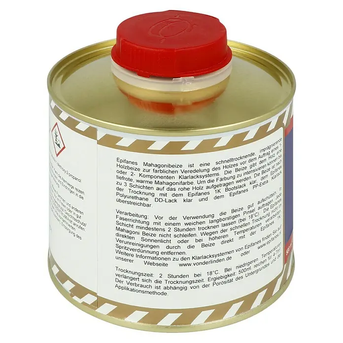 Epifanes Holzbeize - Geeignet für: Mahagoni, 500 ml - Dose Epifanes Mahagonibeize, eine schnelltrocknende Holzbeize zur farblichen Veredelung von Hölzern mit tiefroter Mahagonifarbe.