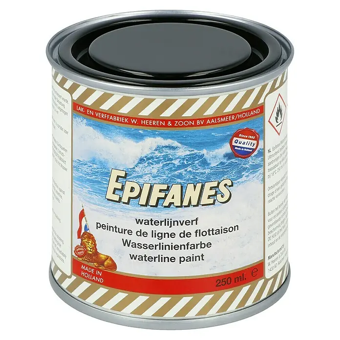 Epifanes Wasserlinienfarbe - Schwarz, 250 ml - Dose Epifanes Wasserlinienfarbe, ideal zum Schutz von Bootsrümpfen. Hochwertige Farbe für langanhaltenden Schutz im Wasserbereich.