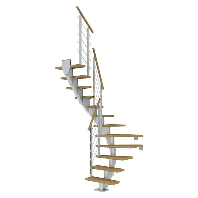 Dolle Mittelholmtreppe Frankfurt (Breite: 75 cm, 1/2-gewendelt, Perlgrau, Farbe Stufen: Eiche Natur, Geschosshöhe: 222 cm - 258 cm) | BAUHAUS