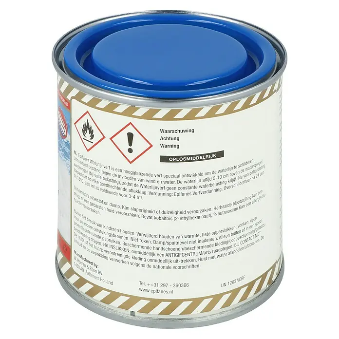 Epifanes Wasserlinienfarbe - Blau, 250 ml - Dose Epifanes Wasserlinienfarbe. Hochglänzende Farbe, die speziell entwickelt wurde, um die Wasserlinie zu bemalen und vor Wind und Wasser schützt.