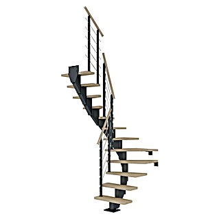 Dolle Mittelholmtreppe Frankfurt (Breite: 65 cm, 1/2-gewendelt, Anthrazitgrau, Farbe Stufen: Eiche Weiß, Geschosshöhe: 240 cm - 279 cm)