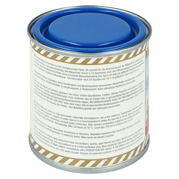 Epifanes Wasserlinienfarbe - Blau, 250 ml - Epifanes Wasserlinienfarbe in einem blauen Metalleimer. Für den Einsatz auf der Wasserlinie entwickelt, hochglänzend und wetterbeständig.
