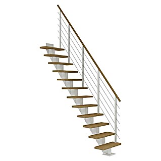 Dolle Mittelholmtreppe Frankfurt (Breite: 65 cm, Gerade, Verkehrsweiß, Farbe Stufen: Eiche Natur, Geschosshöhe: 240 cm - 279 cm)