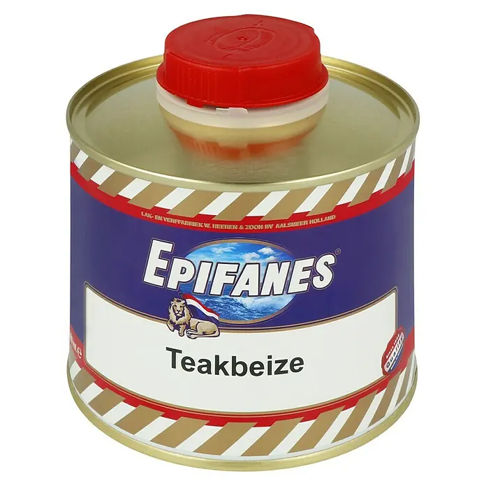 Epifanes Holzbeize - Geeignet für: Teak, 500 ml - Dose Epifanes Teakbeize, ein hochwertiges Produkt für die Holzveredelung und den Schutz von Teakholzoberflächen, mit rotem Deckel.