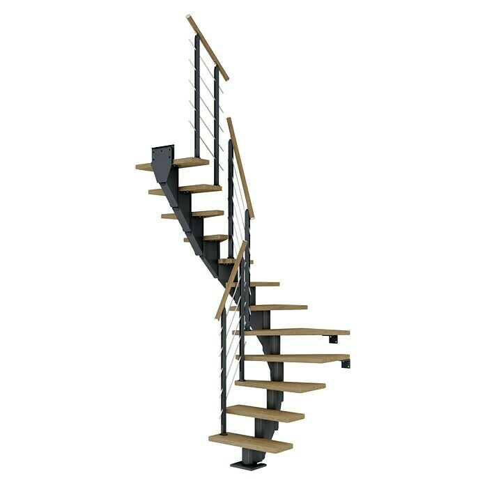 Dolle Mittelholmtreppe Frankfurt (Breite: 65 cm, 1/2-gewendelt, Anthrazitgrau, Farbe Stufen: Eiche Natur, Geschosshöhe: 222 cm - 258 cm) | BAUHAUS