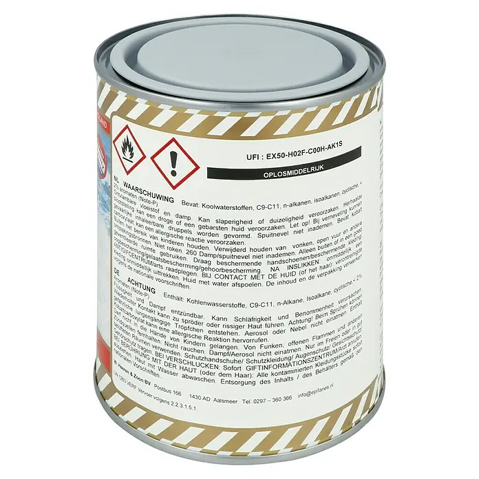 Epifanes Gleitschutzfarbe - 750 ml, Grau 212 - Epifanes Lackdose mit Warnhinweisen zu Inhaltsstoffen und Sicherheitsvorkehrungen.