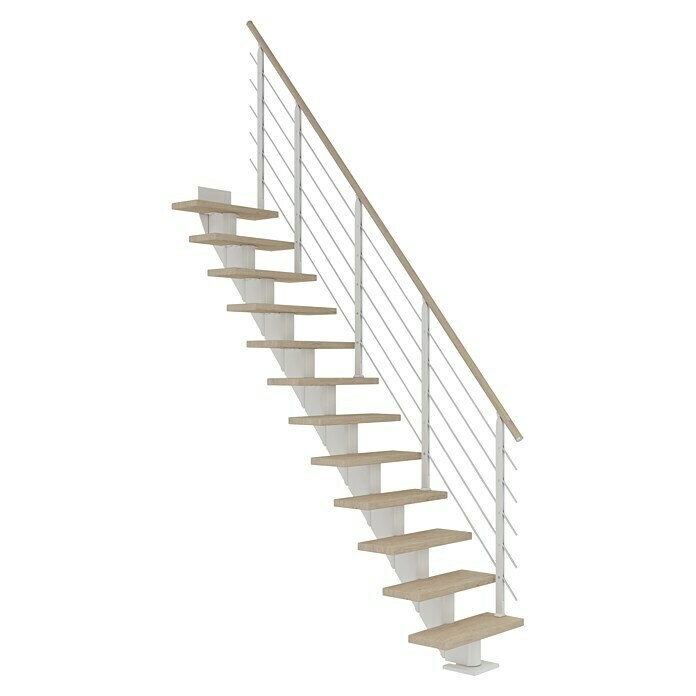 Dolle Mittelholmtreppe Frankfurt (Breite: 65 cm, Gerade, Verkehrsweiß, Farbe Stufen: Eiche Weiß, Geschosshöhe: 259 cm - 301 cm) | BAUHAUS