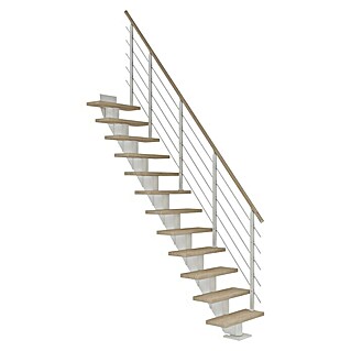 Dolle Mittelholmtreppe Frankfurt (Breite: 65 cm, Gerade, Verkehrsweiß, Farbe Stufen: Eiche Weiß, Geschosshöhe: 259 cm - 301 cm)