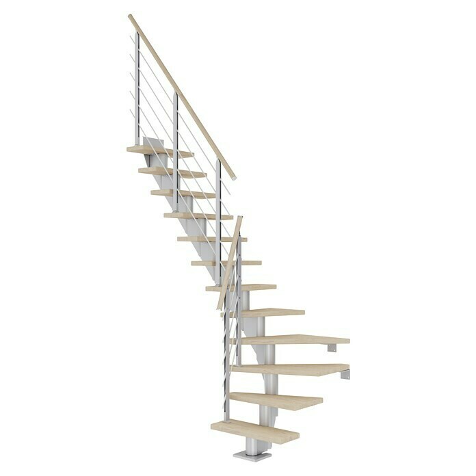 Dolle Mittelholmtreppe Frankfurt (Breite: 75 cm, 1/4-gewendelt, Perlgrau, Farbe Stufen: Eiche Weiß, Geschosshöhe: 222 cm - 258 cm) | BAUHAUS