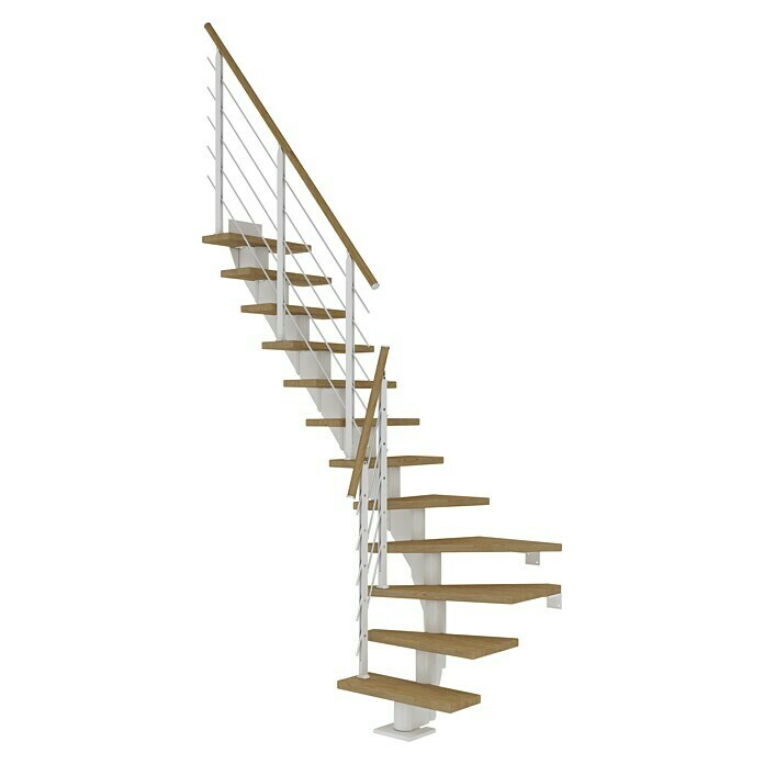 Dolle Mittelholmtreppe Frankfurt (Breite: 65 cm, 1/4-gewendelt, Verkehrsweiß, Farbe Stufen: Eiche Natur, Geschosshöhe: 222 cm - 258 cm) | BAUHAUS