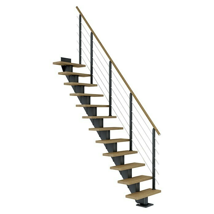 Dolle Mittelholmtreppe Frankfurt (Breite: 65 cm, Gerade, Anthrazitgrau, Farbe Stufen: Eiche Natur, Geschosshöhe: 240 cm - 279 cm) | BAUHAUS