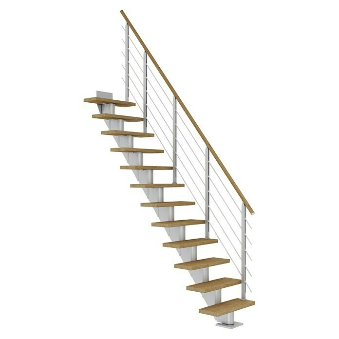 Dolle Mittelholmtreppe Frankfurt (Breite: 65 cm, Gerade, Perlgrau, Farbe Stufen: Eiche Natur, Geschosshöhe: 240 cm - 279 cm) | BAUHAUS