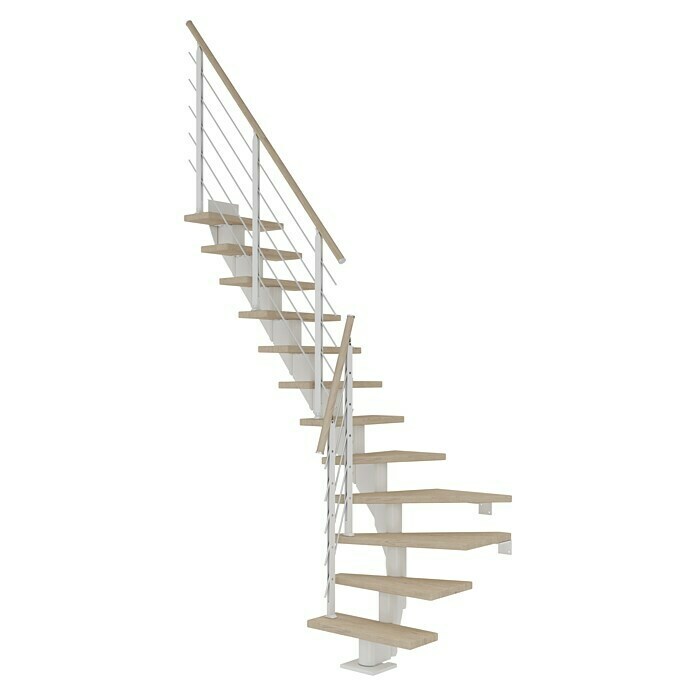 Dolle Mittelholmtreppe Frankfurt (Breite: 75 cm, 1/4-gewendelt, Verkehrsweiß, Farbe Stufen: Eiche Weiß, Geschosshöhe: 259 cm - 301 cm) | BAUHAUS