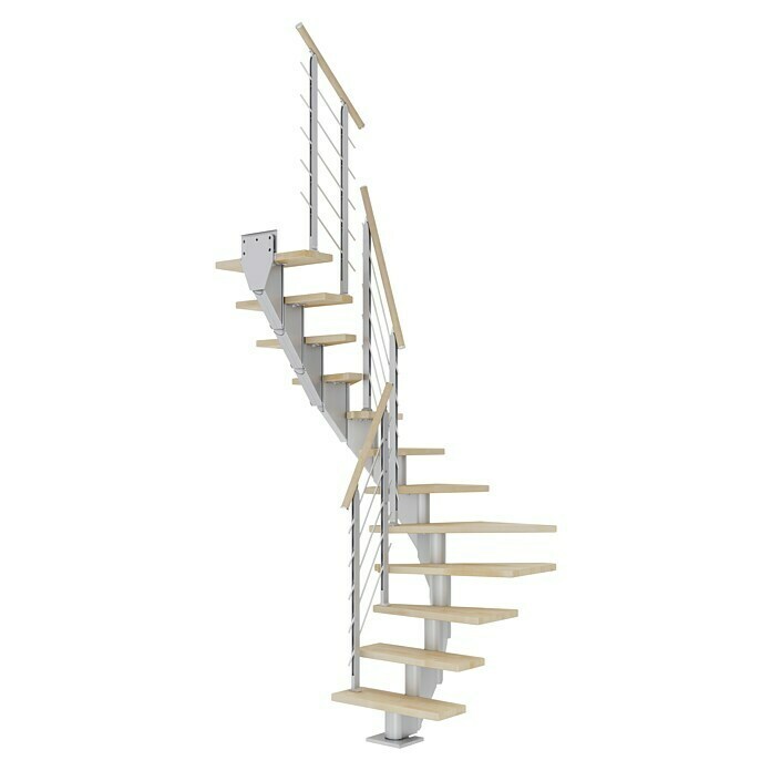 Dolle Mittelholmtreppe Frankfurt (Breite: 65 cm, 1/2-gewendelt, Perlgrau, Farbe Stufen: Buche Natur, Geschosshöhe: 240 cm - 279 cm) | BAUHAUS