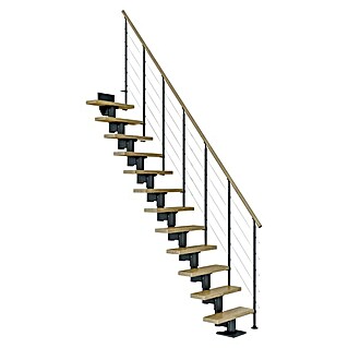 Dolle Mittelholmtreppe Dublin (Breite: 75 cm, Anthrazitgrau, Gerade, Farbe Stufen: Eiche Natur, Geschosshöhe: 222 cm - 270 cm, Edelstahlgeländer)