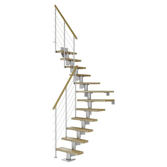 Dolle Mittelholmtreppe Dublin (Breite: 75 cm, 1/2-gewendelt, Perlgrau, Farbe Stufen: Eiche Natur, Geschosshöhe: 240 cm - 292 cm) | BAUHAUS