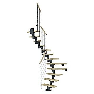 Dolle Mittelholmtreppe Dublin (Breite: 75 cm, 1/2-gewendelt, Anthrazitgrau, Farbe Stufen: Ahorn Natur, Geschosshöhe: 240 cm - 292 cm)