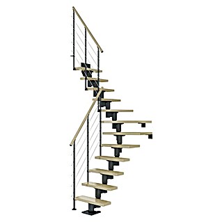 Dolle Mittelholmtreppe Dublin (Breite: 75 cm, 1/4-gewendelt, Anthrazitgrau, Farbe Stufen: Ahorn Natur, Geschosshöhe: 278 cm - 337 cm)