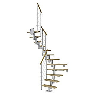 Dolle Mittelholmtreppe Dublin (Breite: 65 cm, 1/2-gewendelt, Perlgrau, Farbe Stufen: Eiche Natur, Geschosshöhe: 222 cm - 270 cm)