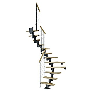 Dolle Mittelholmtreppe Dublin (Breite: 75 cm, 1/2-gewendelt, Anthrazitgrau, Farbe Stufen: Eiche Natur, Geschosshöhe: 240 cm - 292 cm)