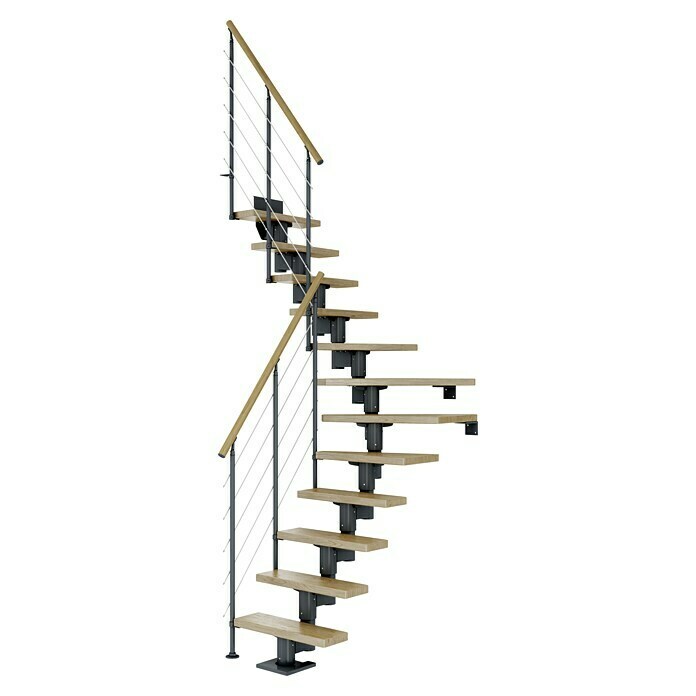 Dolle Mittelholmtreppe Dublin (Breite: 65 cm, 1/4-gewendelt, Anthrazitgrau, Farbe Stufen: Eiche Natur, Geschosshöhe: 259 cm - 315 cm) | BAUHAUS