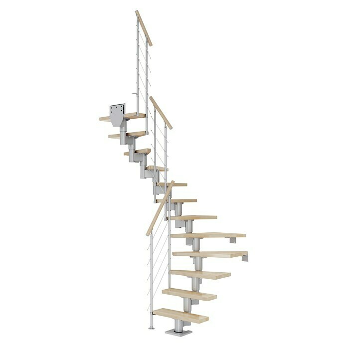 Dolle Mittelholmtreppe Dublin (Breite: 75 cm, 1/2-gewendelt, Perlgrau, Farbe Stufen: Buche Natur, Geschosshöhe: 240 cm - 292 cm) | BAUHAUS