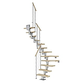 Dolle Mittelholmtreppe Dublin (Breite: 65 cm, 1/2-gewendelt, Perlgrau, Farbe Stufen: Buche Natur, Geschosshöhe: 222 cm - 270 cm)