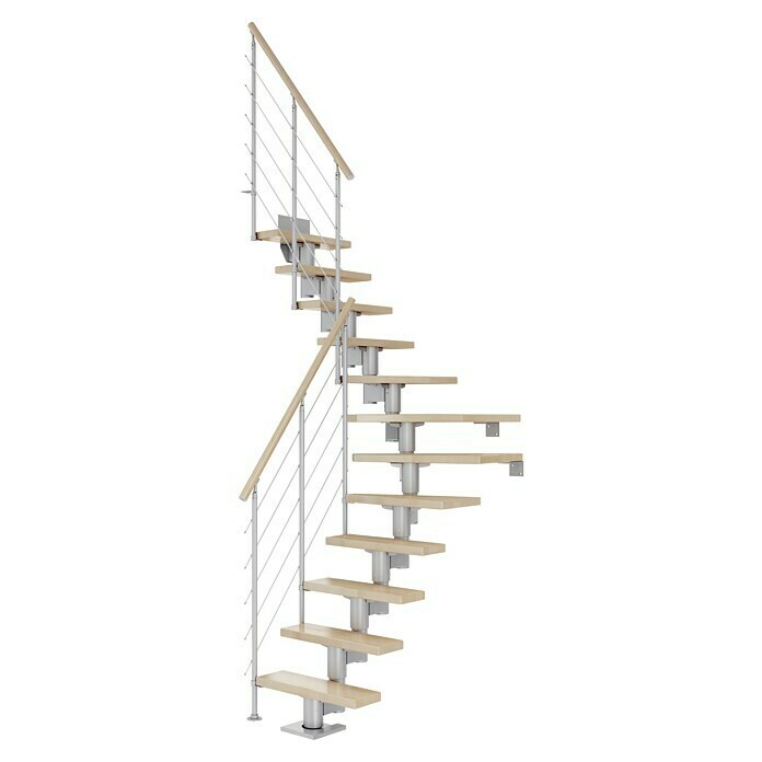 Dolle Mittelholmtreppe Dublin (Breite: 75 cm, 1/4-gewendelt, Perlgrau, Farbe Stufen: Buche Natur, Geschosshöhe: 278 cm - 337 cm) | BAUHAUS