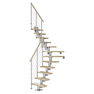 Dolle Mittelholmtreppe Dublin (Breite: 65 cm, 1/4-gewendelt, Perlgrau, Farbe Stufen: Buche Natur, Geschosshöhe: 222 cm - 270 cm)