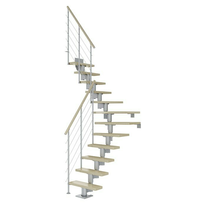 Dolle Mittelholmtreppe Dublin (Breite: 65 cm, 1/4-gewendelt, Perlgrau, Farbe Stufen: Ahorn Natur, Geschosshöhe: 240 cm - 292 cm) | BAUHAUS