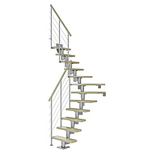 Dolle Mittelholmtreppe Dublin (Breite: 75 cm, 1/4-gewendelt, Perlgrau, Farbe Stufen: Ahorn Natur, Geschosshöhe: 240 cm - 292 cm)