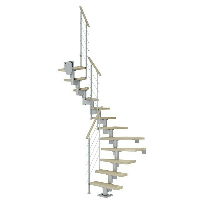 Dolle Mittelholmtreppe Dublin (Breite: 65 cm, 1/2-gewendelt, Perlgrau, Farbe Stufen: Ahorn Natur, Geschosshöhe: 278 cm - 337 cm) | BAUHAUS