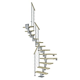 Dolle Mittelholmtreppe Dublin (Breite: 75 cm, 1/2-gewendelt, Perlgrau, Farbe Stufen: Ahorn Natur, Geschosshöhe: 222 cm - 270 cm)