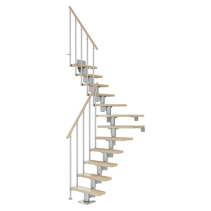 Dolle Mittelholmtreppe Dublin (Breite: 75 cm, Perlgrau, 1/4-gewendelt, Farbe Stufen: Buche Natur, Geschosshöhe: 240 cm - 292 cm, Einzelstabgeländer) | BAUHAUS