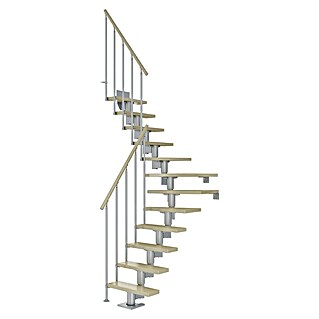 Dolle Mittelholmtreppe Dublin (Breite: 79 cm, 1/4-gewendelt, Perlgrau, Farbe Stufen: Ahorn Natur, Geschosshöhe: 240 cm - 292 cm)