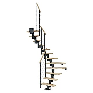 Dolle Mittelholmtreppe Dublin (Breite: 75 cm, Anthrazitgrau, 1/2-gewendelt, Farbe Stufen: Buche Natur, Geschosshöhe: 240 cm - 292 cm, Edelstahlgeländer)