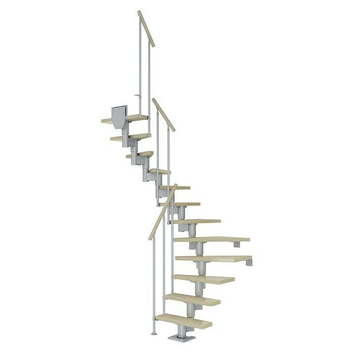 Dolle Mittelholmtreppe Dublin (Breite: 69 cm, 1/2-gewendelt, Perlgrau, Farbe Stufen: Ahorn Natur, Geschosshöhe: 222 cm - 270 cm) | BAUHAUS