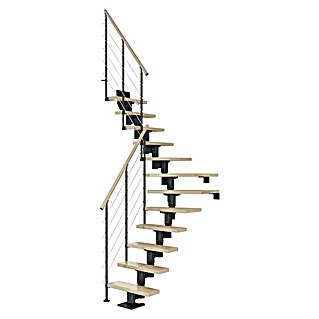 Dolle Mittelholmtreppe Dublin (Breite: 65 cm, 1/4-gewendelt, Anthrazitgrau, Farbe Stufen: Buche Natur, Geschosshöhe: 222 cm - 270 cm)