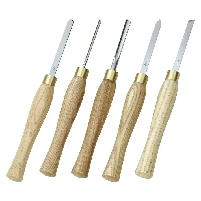 Proxxon Drehmeißel-Set HSS - 5 -tlg. - Satz von Holzbearbeitungswerkzeugen mit Holzgriffen und Stahlklingen, ideal für Drechslerarbeiten und präzise Holzbearbeitung.
